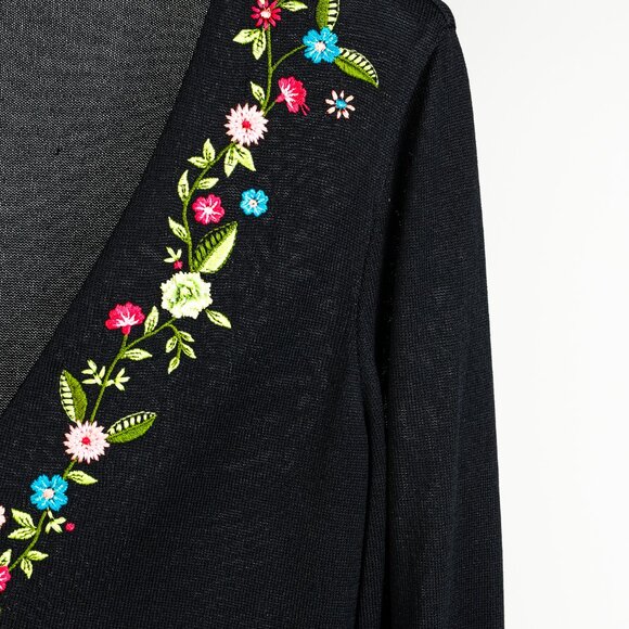 Escada Black Floral Embroidered Deep V Cardigan - Picture 5 of 11